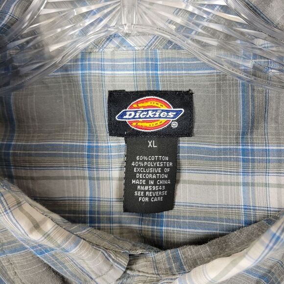 Dickies Shirt Mens XL Gray Plaid Pearl Snap Western Cowboy Rodeo Short Sleeve - Picture 2 of 11